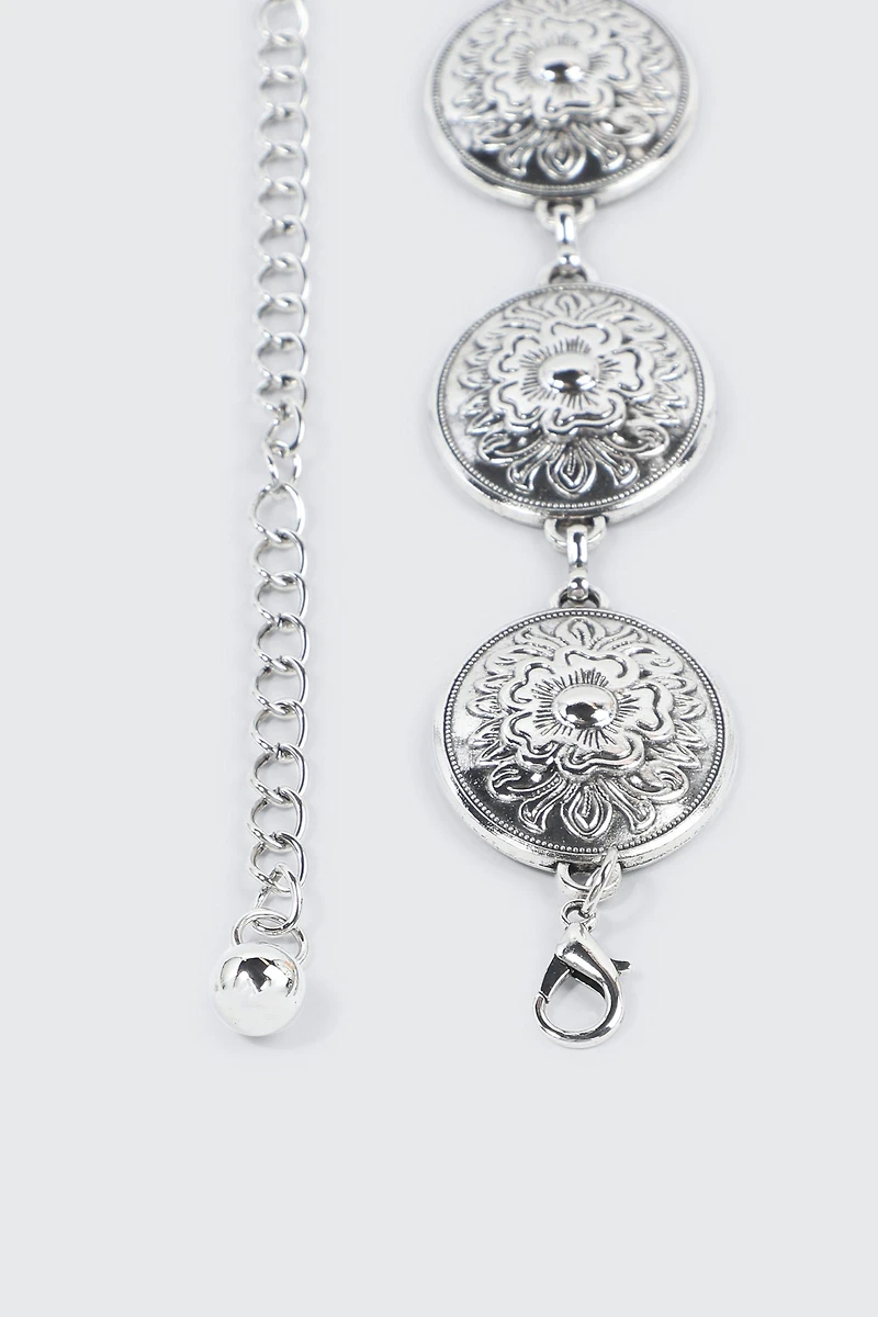 Ceinture chaîne médaillons floraux