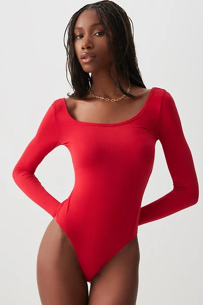 Ardene Super Soft Long Sleeve Bodysuit in Red | Size Large | Polyester/Spandex