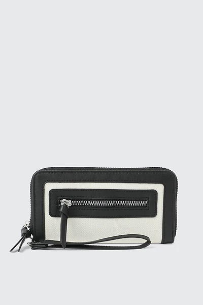 Ardene Faux Leather Trim Canvas Accordion Wallet in Black | 100% Recycled Polyester/Faux Leather | Eco-Conscious