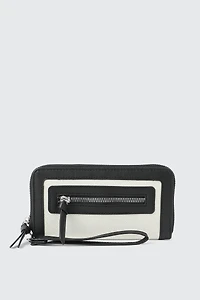 Ardene Faux Leather Trim Canvas Accordion Wallet in Black | 100% Recycled Polyester/Faux Leather | Eco-Conscious