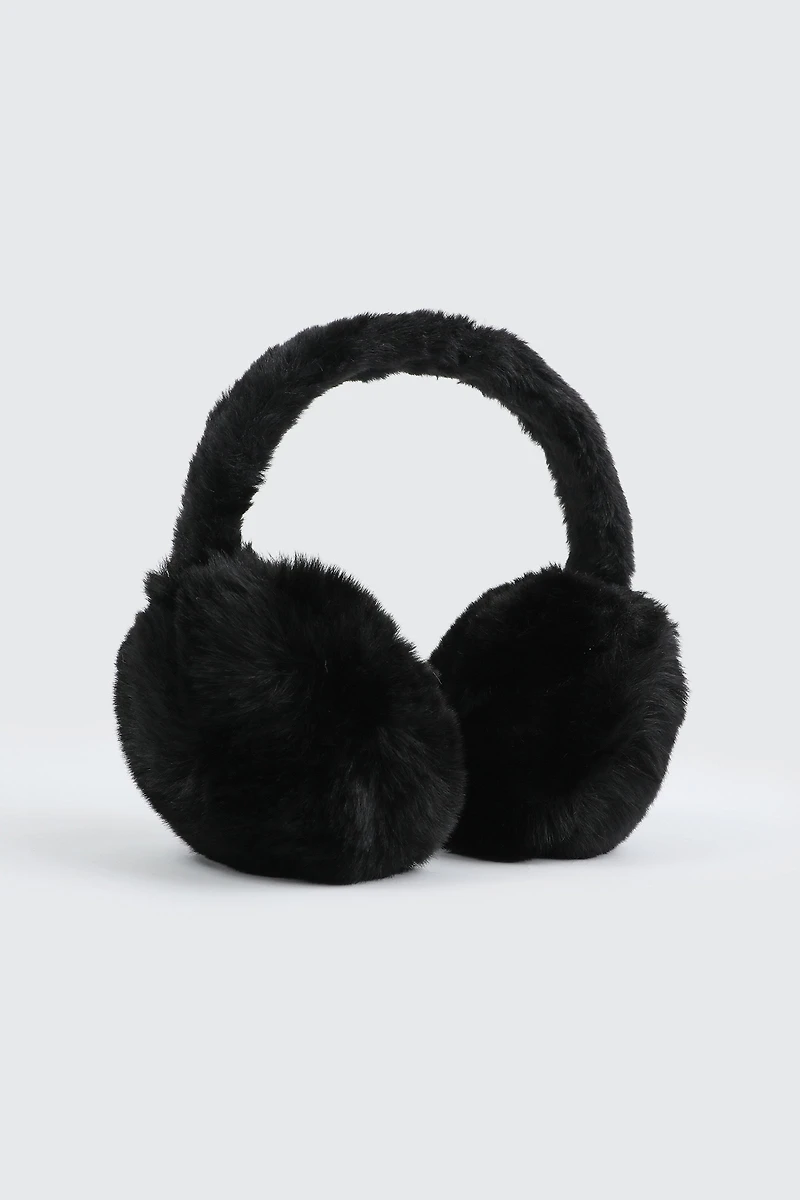 Ardene Faux Fur Earmuffs in Black | Polyester
