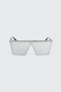 Ardene Rhinestone Shield Sunglasses in Black