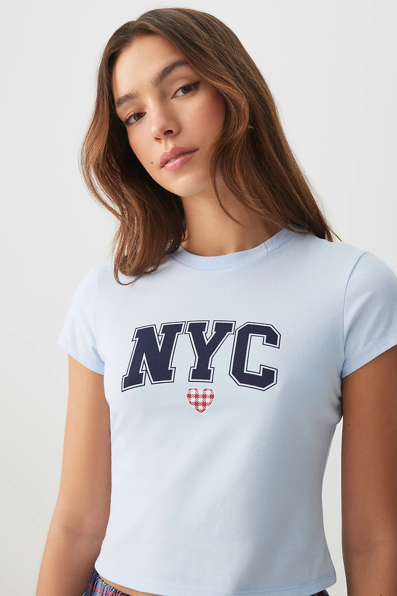 Ardene Graphic PJ Top in Light Blue | Size | Cotton/Elastane | Eco-Conscious