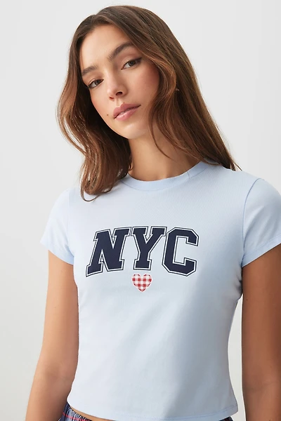 Ardene Graphic PJ Top in Light Blue | Size | Cotton/Elastane | Eco-Conscious