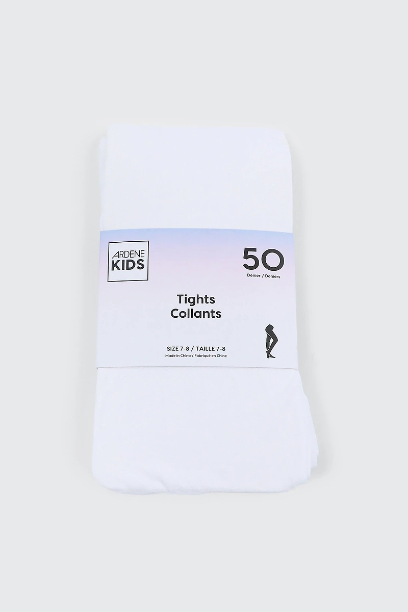 Ardene Kids Opaque Tights in White | Size Small | Nylon/Spandex