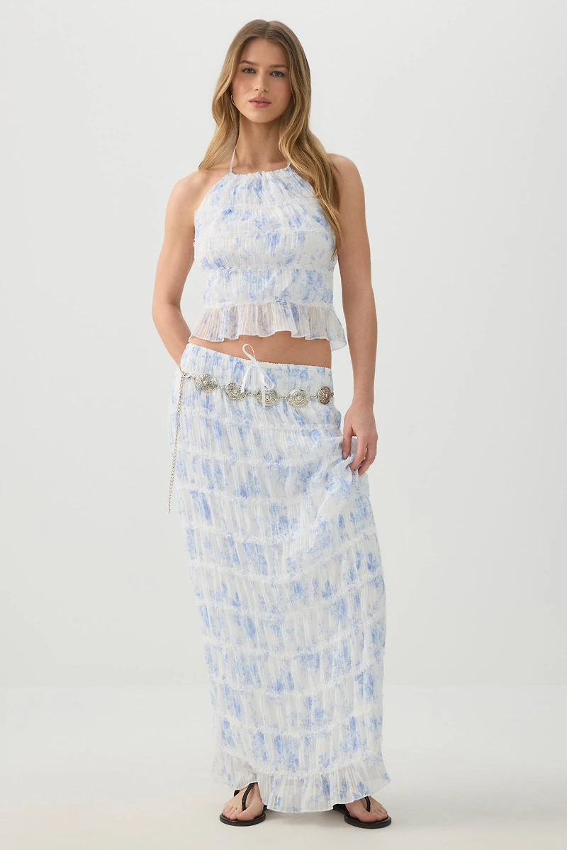 Ardene Crinkled Chiffon Tiered Maxi Skirt | Size | Polyester