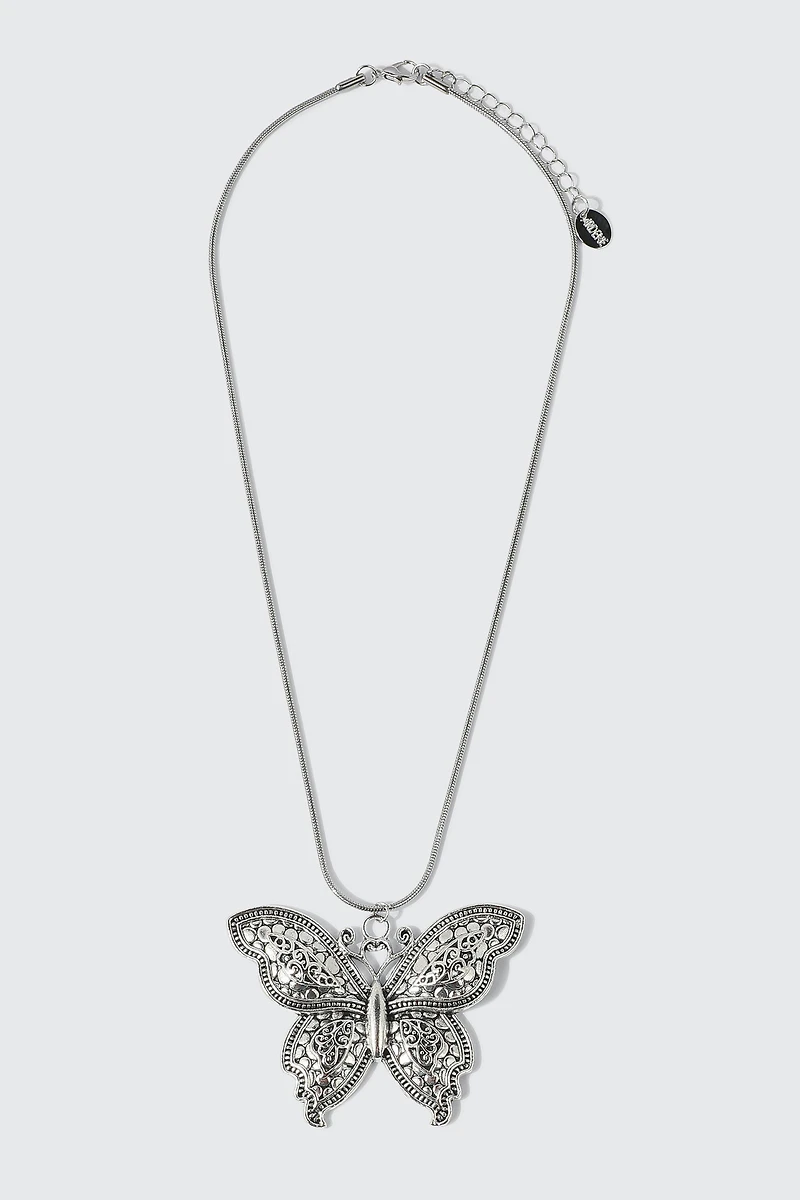 Ardene Butterfly Cord Necklace in Silver