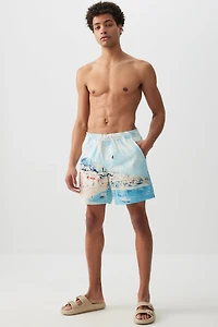 Ardene Man Printed Swim Shorts For Men in Light Blue | Size | Polyester