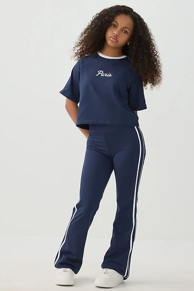 Ardene Kids Side Stripe Flare Pants in Dark Blue | Size | Polyester/Elastane