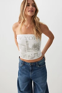 Ardene Printed Tube Top in White | Size | Cotton/Elastane
