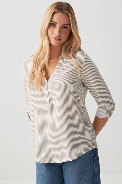 Ardene Striped Long Sleeve Tunic in Beige | Size | 100% Viscose