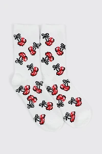 Ardene Cherry Cozy Socks in White | Polyester/Spandex