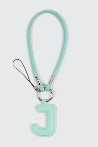 Breloque en faux cuir initiale J verte et sangle