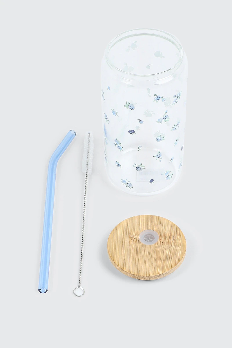 Bouteille en verre à motif de bleuets