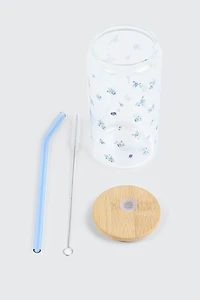 Bouteille en verre à motif de bleuets