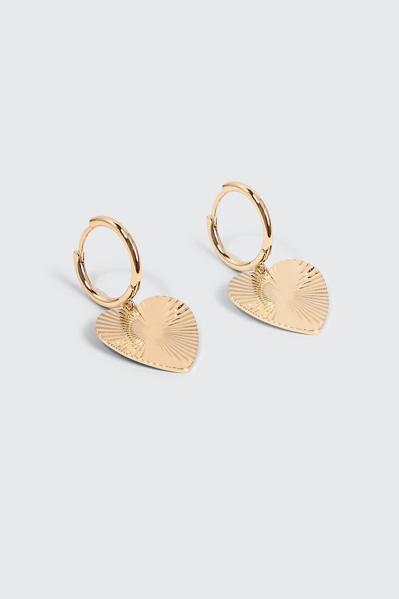Ardene Heart Charm Hoop Earrings in Gold | Stainless Steel