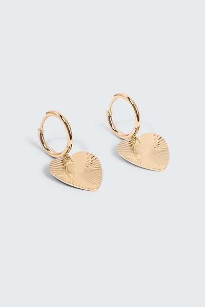 Ardene Heart Charm Hoop Earrings in Gold | Stainless Steel