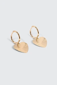 Ardene Heart Charm Hoop Earrings in Gold | Stainless Steel
