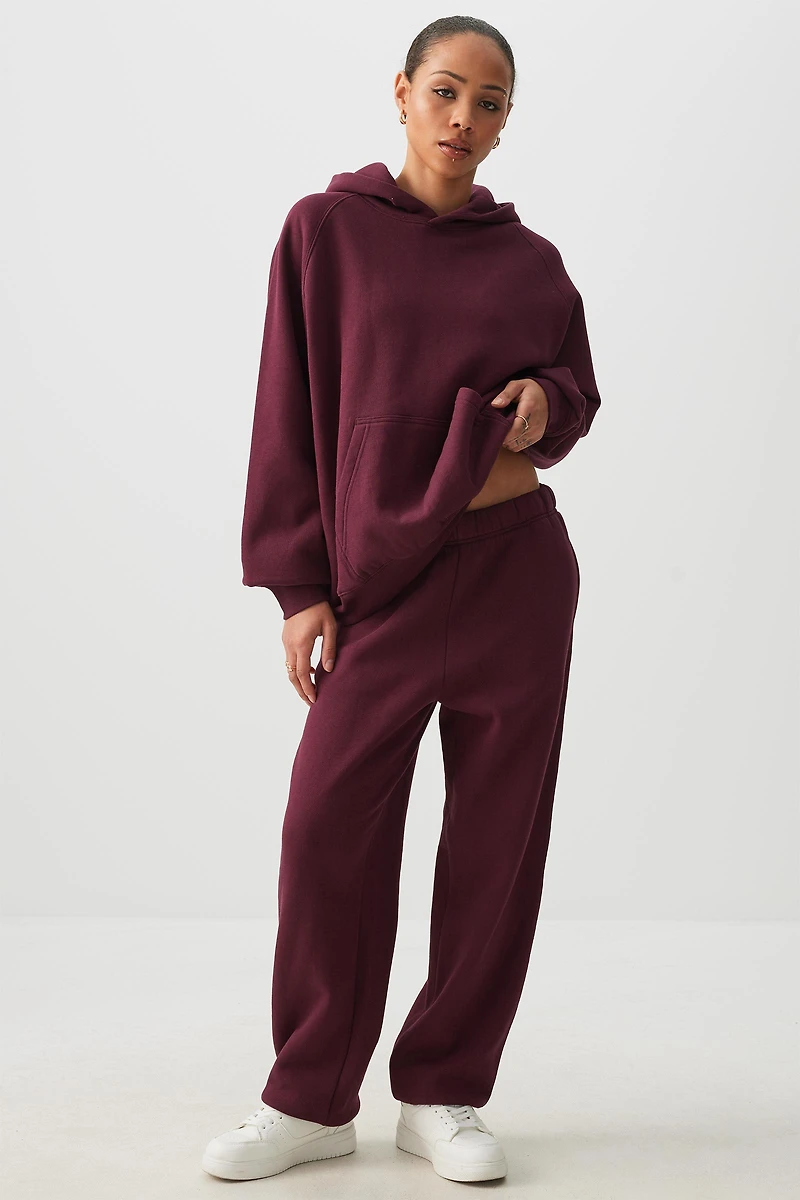 Ardene Washed Sweatpants in Burgundy | Size | Polyester/Cotton | Fleece-Lined