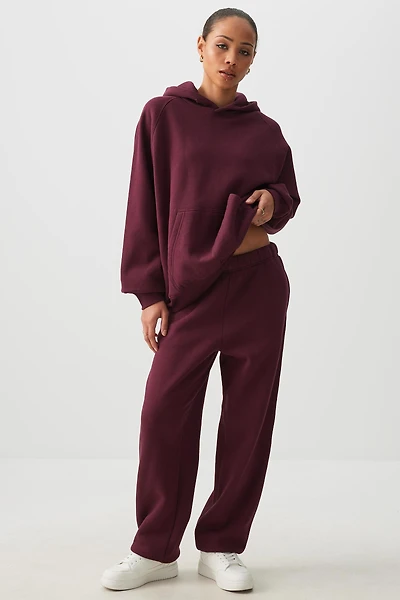 Ardene Washed Sweatpants in Burgundy | Size | Polyester/Cotton | Fleece-Lined