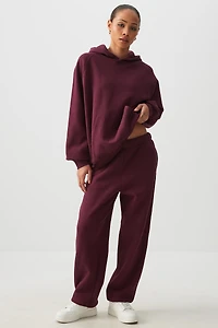 Ardene Washed Sweatpants in Burgundy | Size | Polyester/Cotton | Fleece-Lined