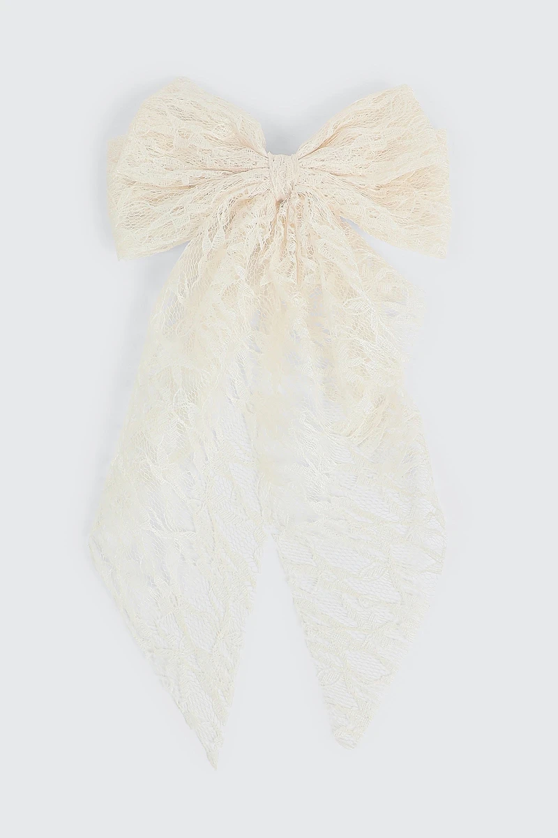 Ardene Lace Bow Barette in White