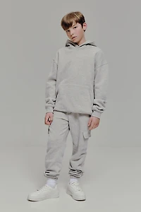 Ardene Kids Cargo Sweatpants in Grey | Size XL | Polyester/Cotton | Fleece-Lined