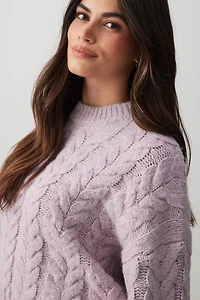 Ardene Short Cable Knit Sweater in Lilac | Size Medium | Polyester | Eco-Conscious