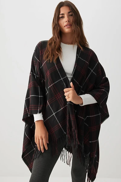 Ardene Plaid Shawl in Black | Polyester