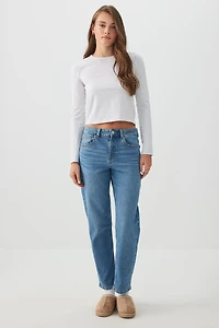 Ardene The Muse High Rise Mom Jean in Medium Blue | Size | Cotton/Elastane