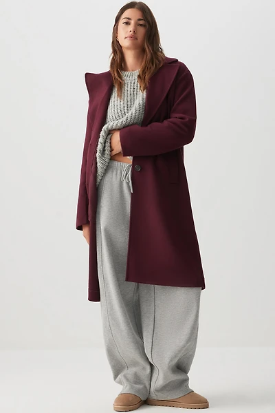 Ardene Two-Button Brushed Felt Coat in Burgundy | Size | Polyester
