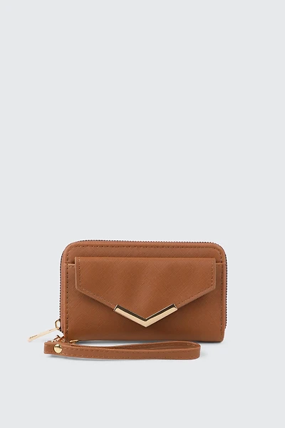 Ardene Small Envelope Wallet in Cognac | 100% Recycled Polyester/Faux Leather | Eco-Conscious
