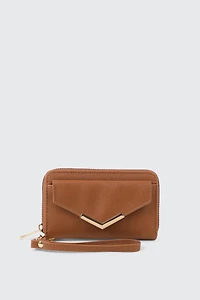 Ardene Small Envelope Wallet in Cognac | 100% Recycled Polyester/Faux Leather | Eco-Conscious