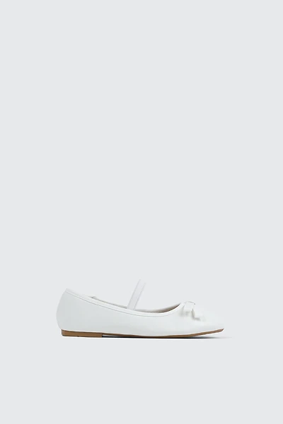 Ardene Kids Mary Janes with Bow in White | Size | Faux Leather