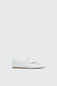 Ardene Kids Mary Janes with Bow in White | Size | Faux Leather