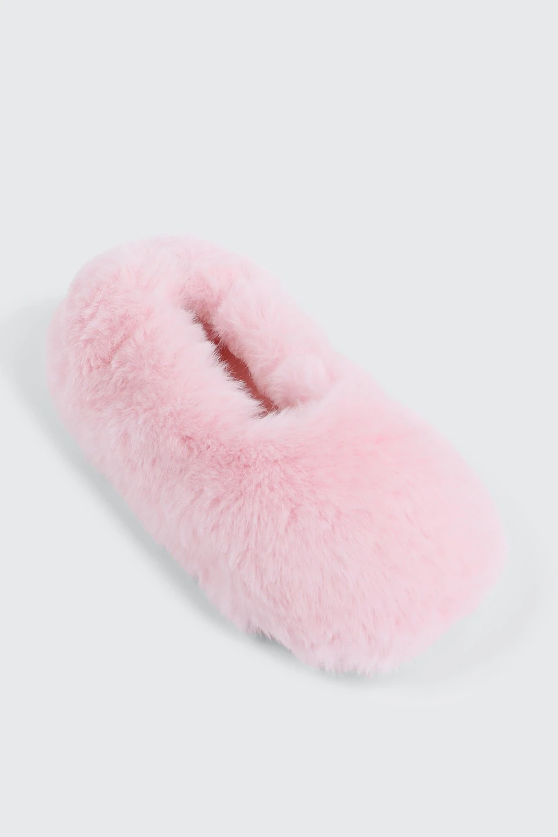 Ardene Faux Fur Slippers in Light Pink | Size Small | Polyester
