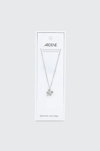 Collier plaqué or blanc 14K pendentif trèfle