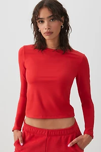 Ardene Fitted Long Sleeve Top in Chili Pepper | Size | Nylon/Elastane