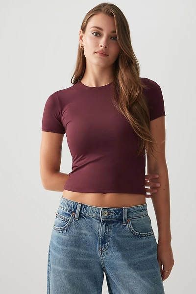 Ardene Contour Crew Neck Short Sleeve T-Shirt in | Size | Nylon/Elastane