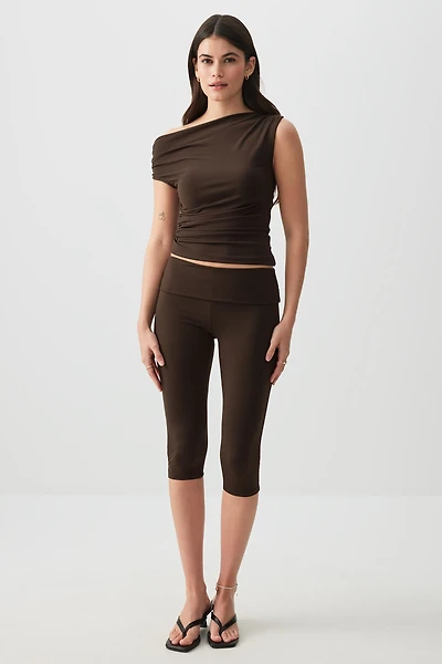 Ardene Foldover Capri Pants in Brown | Size | Polyester/Spandex
