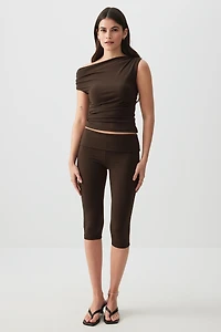 Ardene Foldover Capri Pants in Brown | Size | Polyester/Spandex