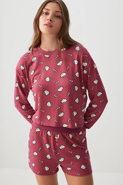 Ardene Hello Kitty Boxy PJ Set in Burgundy | Size | Polyester/Elastane