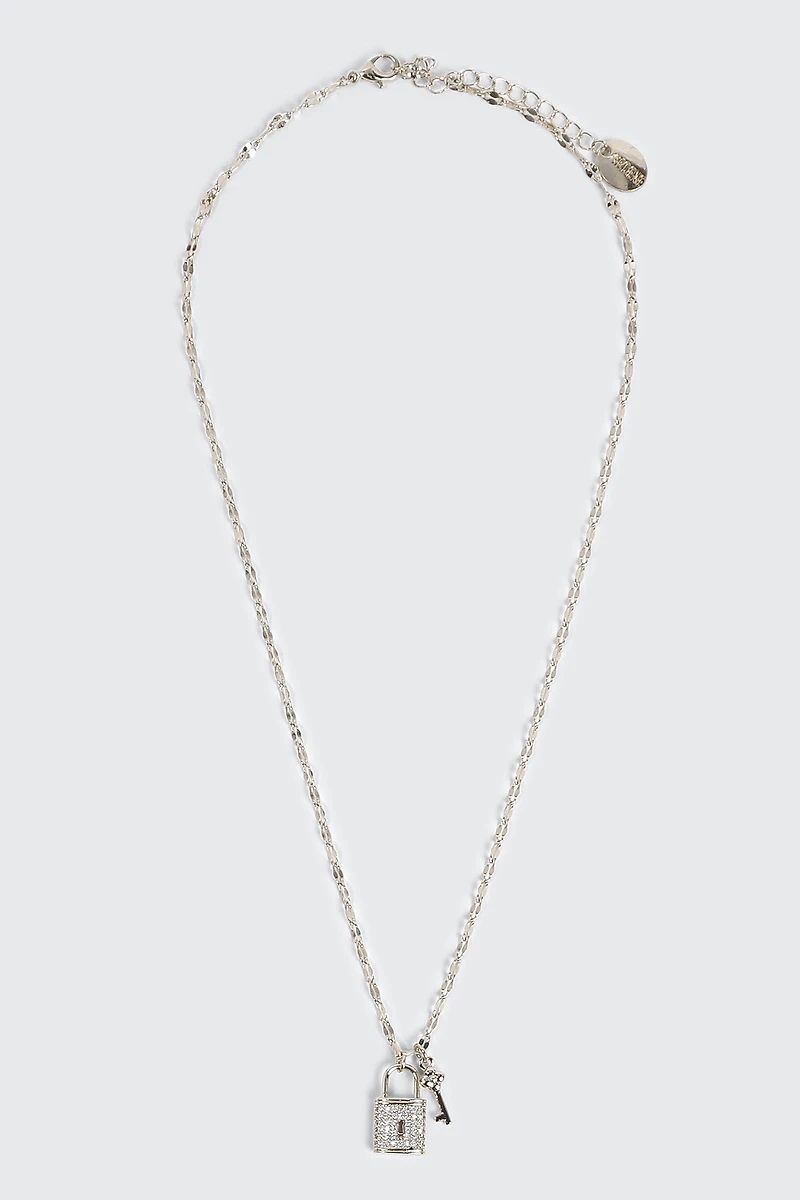 Ardene Heart Padlock & Key Necklace in Silver