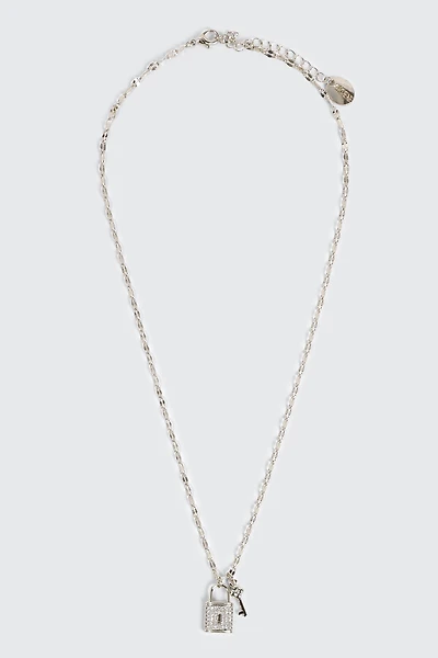 Ardene Heart Padlock & Key Necklace in Silver