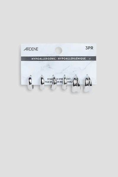 Ardene -Pack Assorted Hoop Earrings in Silver | Stainless Steel