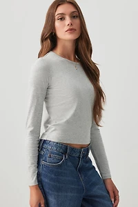 Ardene Effortless Everyday Long Sleeve T-Shirt in Light Grey | Size | Cotton/Elastane | Eco-Conscious
