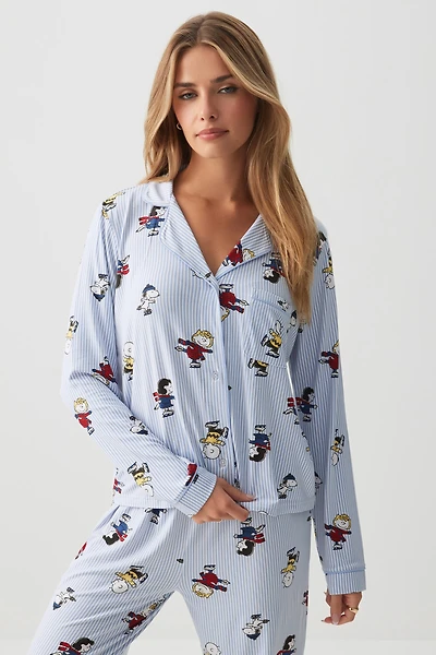 Ardene Snoopy Super Soft PJ Set in Light Blue | Size | Polyester/Elastane