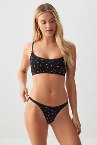Ardene Ditsy Floral Bralette & Thong Set in Black | Size | Nylon/Elastane