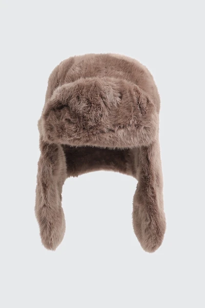 Ardene Faux Fur Trapper Hat in Brown | Polyester