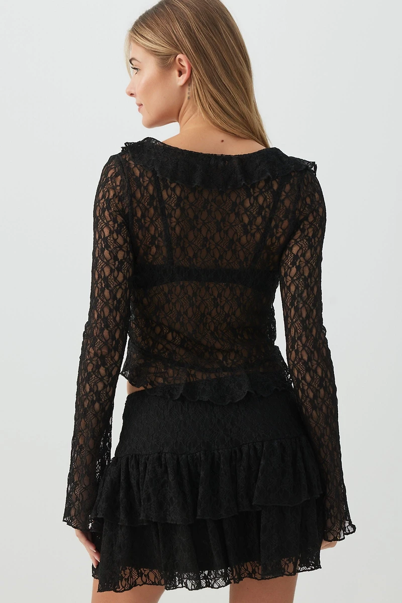 Cardigan court en dentelle à volants